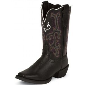 Justin 2554JR Kids Stampede Boot with Black Deercow Leather Wide Toe Size 2D